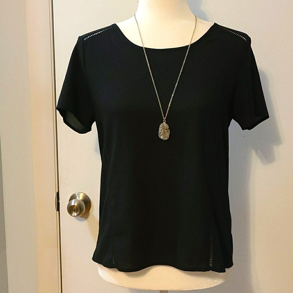 Paper Crane black sheer shirt with cut outs